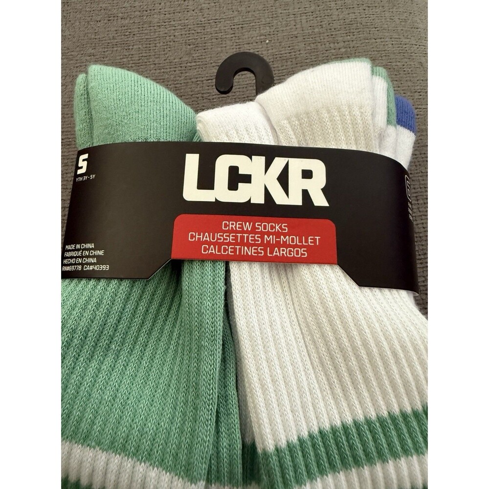 LCKR Youth Crew Socks 6 Pair Cushioned Green Blue White Size S 3Y-5Y NWT - Picture 2 of 7